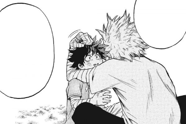 All Might and Deku hugging after his retirement