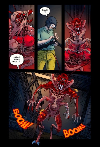 Four panels showing the creature in Adaptid issue 2